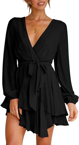 Womens mini dress - deep, v-neck